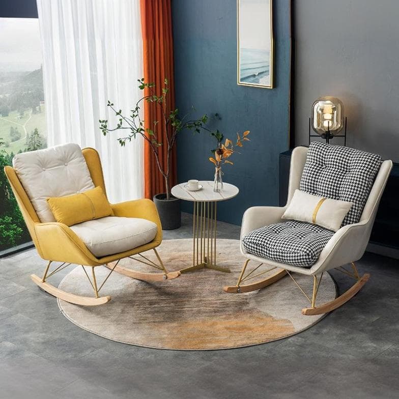 Ergonomic Stationary Round Arm Living Spaces Rocking Chair with Rear, Winged-back Chair thumbnail 12