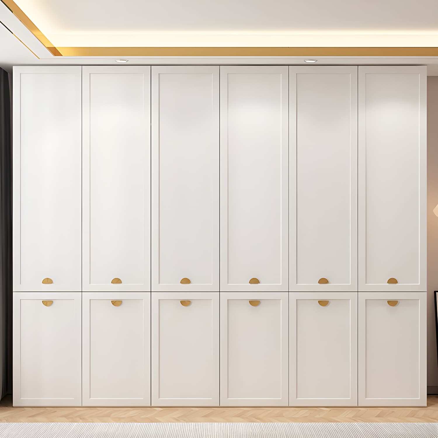 Modern Solid Color Shelves Hinged Doors Cloth Rod Included Cabinet in Beige thumbnail 4