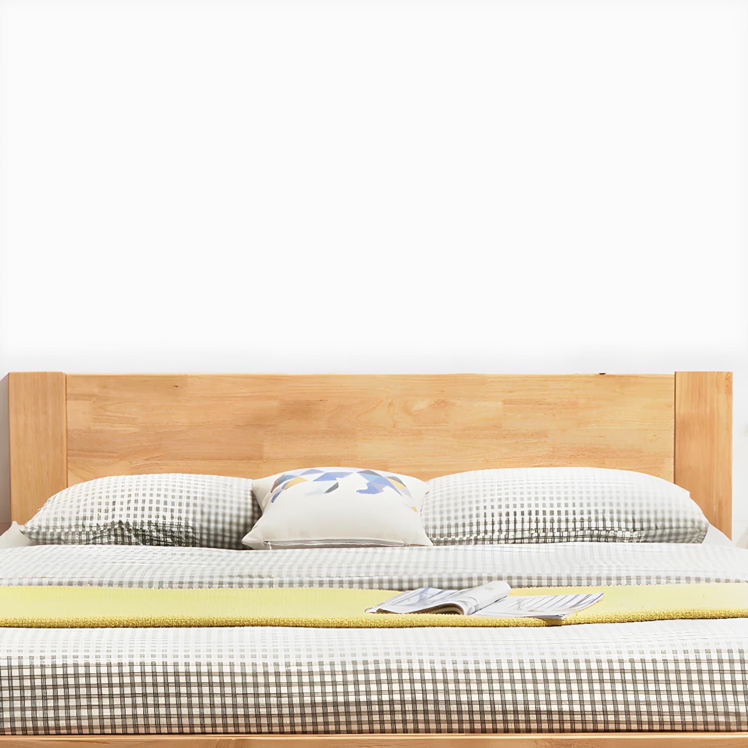 Modern Solid Color Panel Bed Rubberwood Standard Bed with Headboard thumbnail 8