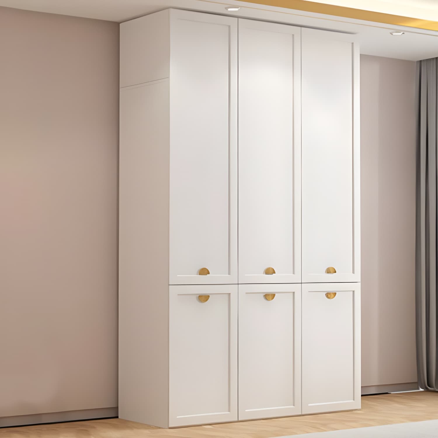 Modern Solid Color Shelves Hinged Doors Cloth Rod Included Cabinet in Beige thumbnail 12