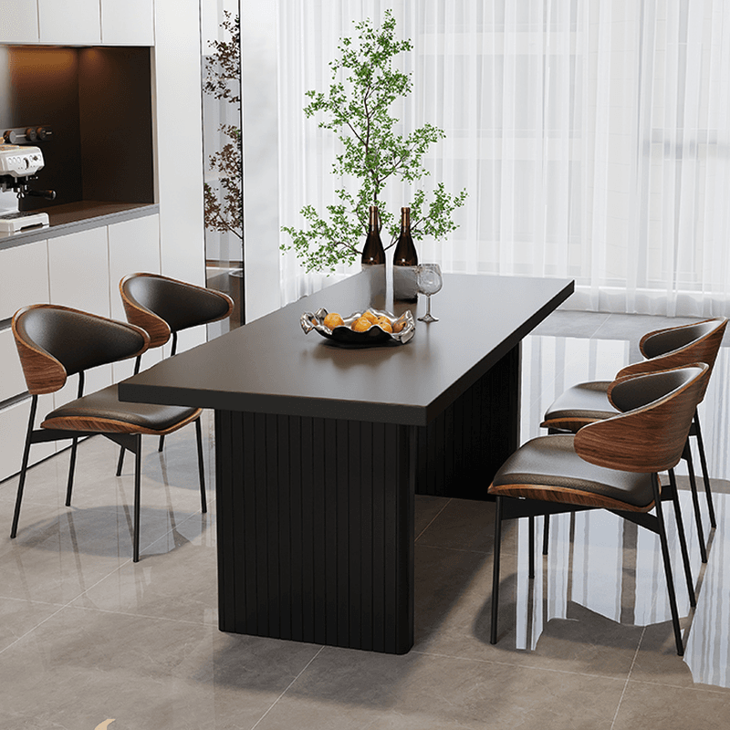 Dining Table Set with Slate Top and Two-sided Pedestal, Padded Chair with Back for 6 People, 7 Piece Set in Midnight Black thumbnail 3