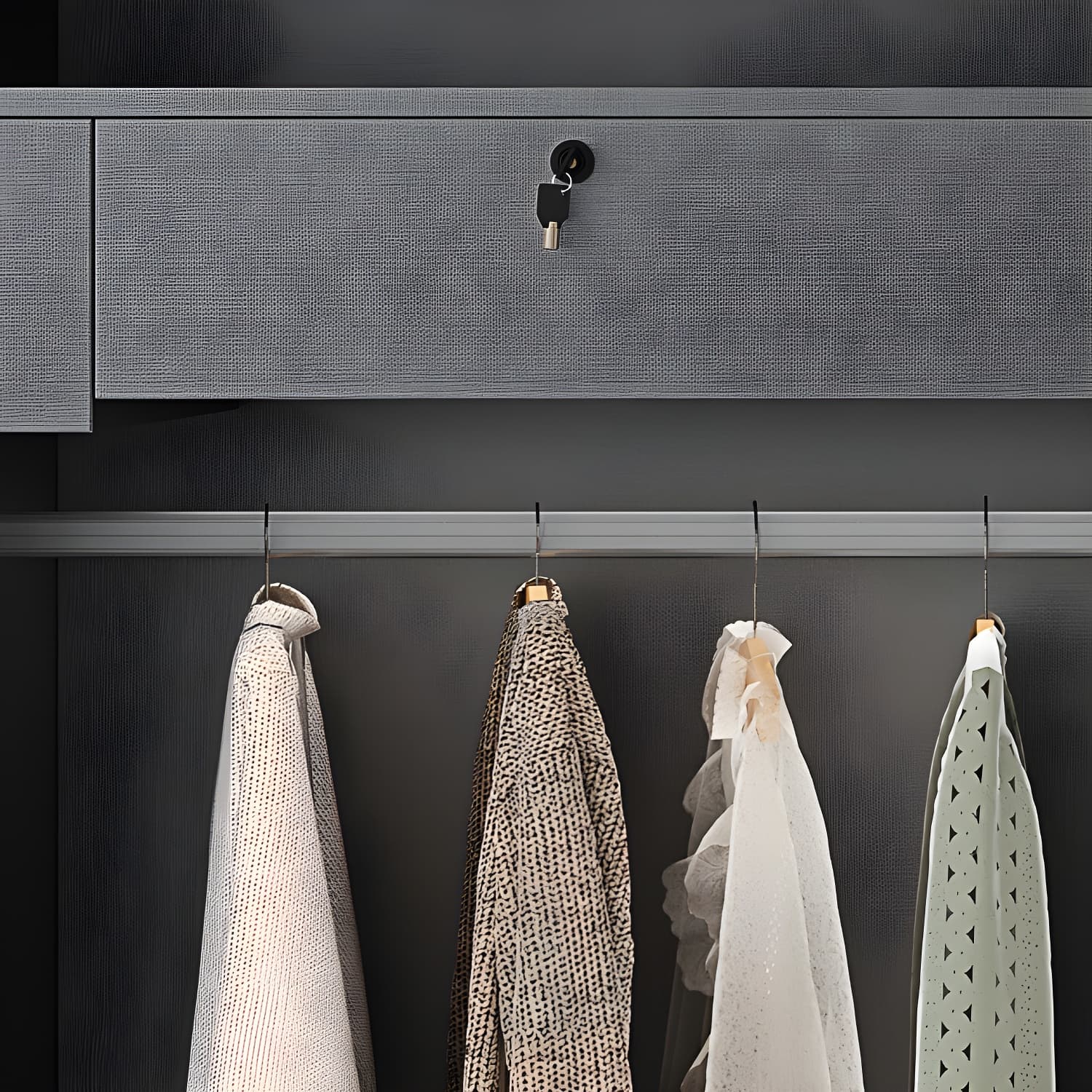 Black Wardrobe Armoire with Garment Rod Wood Wardrobe Closet thumbnail 6