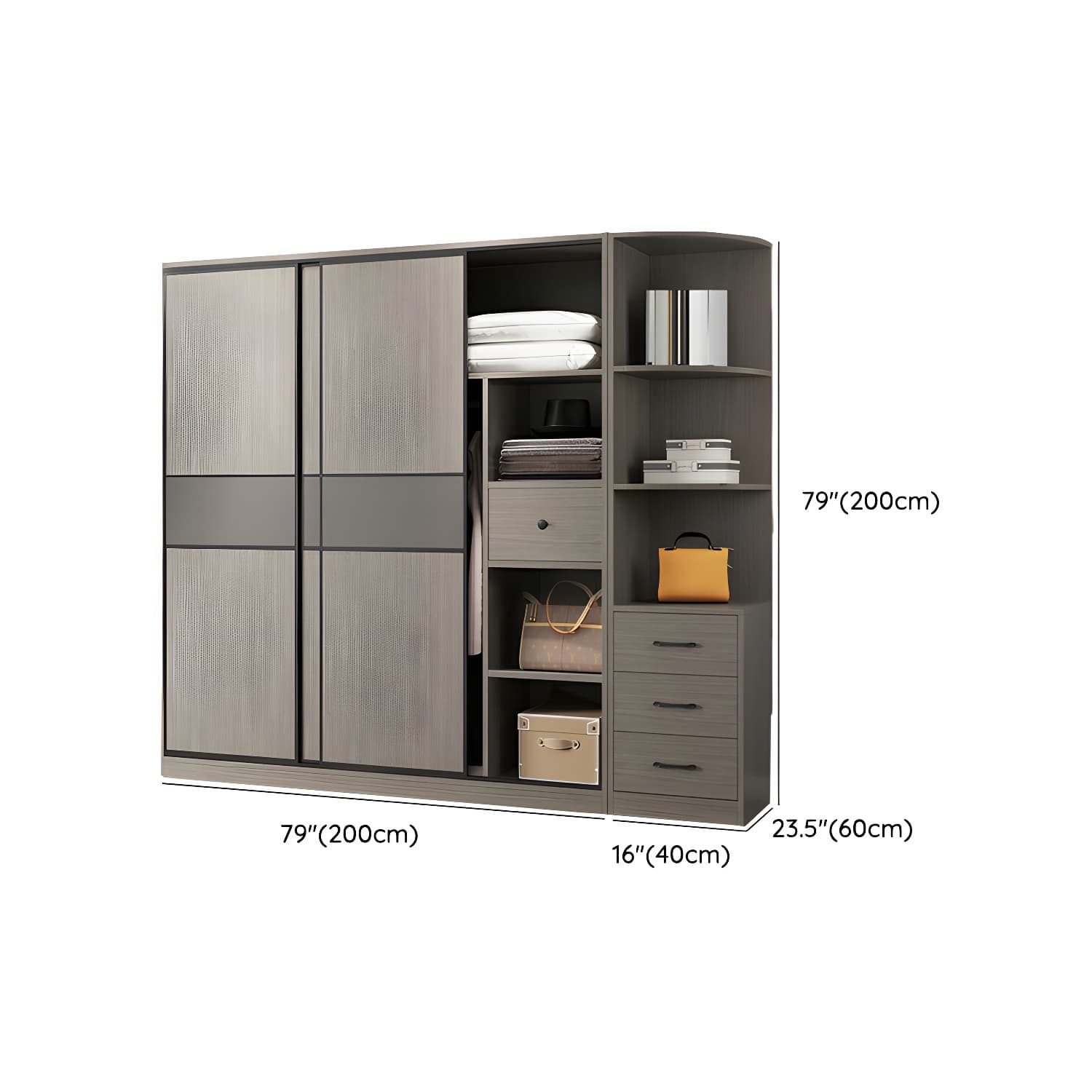 Contemporary Plate Storage Wood Wardrobe with Clothing Rod and Shelves in Light Grey thumbnail 18