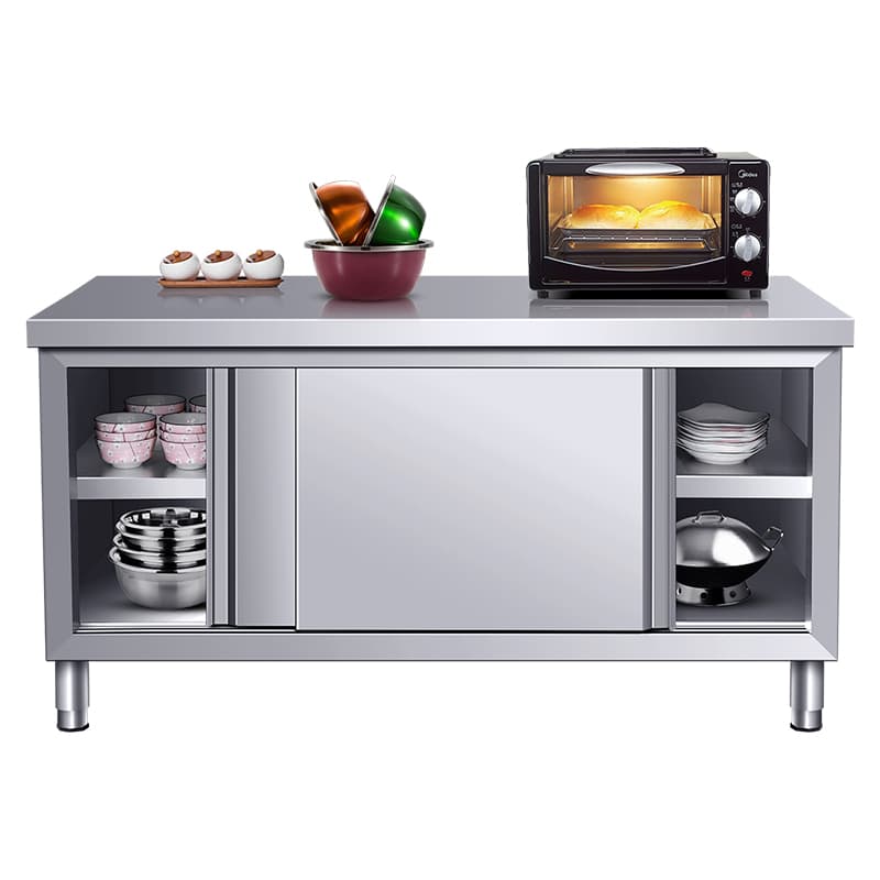 Silver Scullery Sink Cabinet with Reflecting Stainless Alloy Countertop, Self-supporting and Culinary Equipment Storage thumbnail 3
