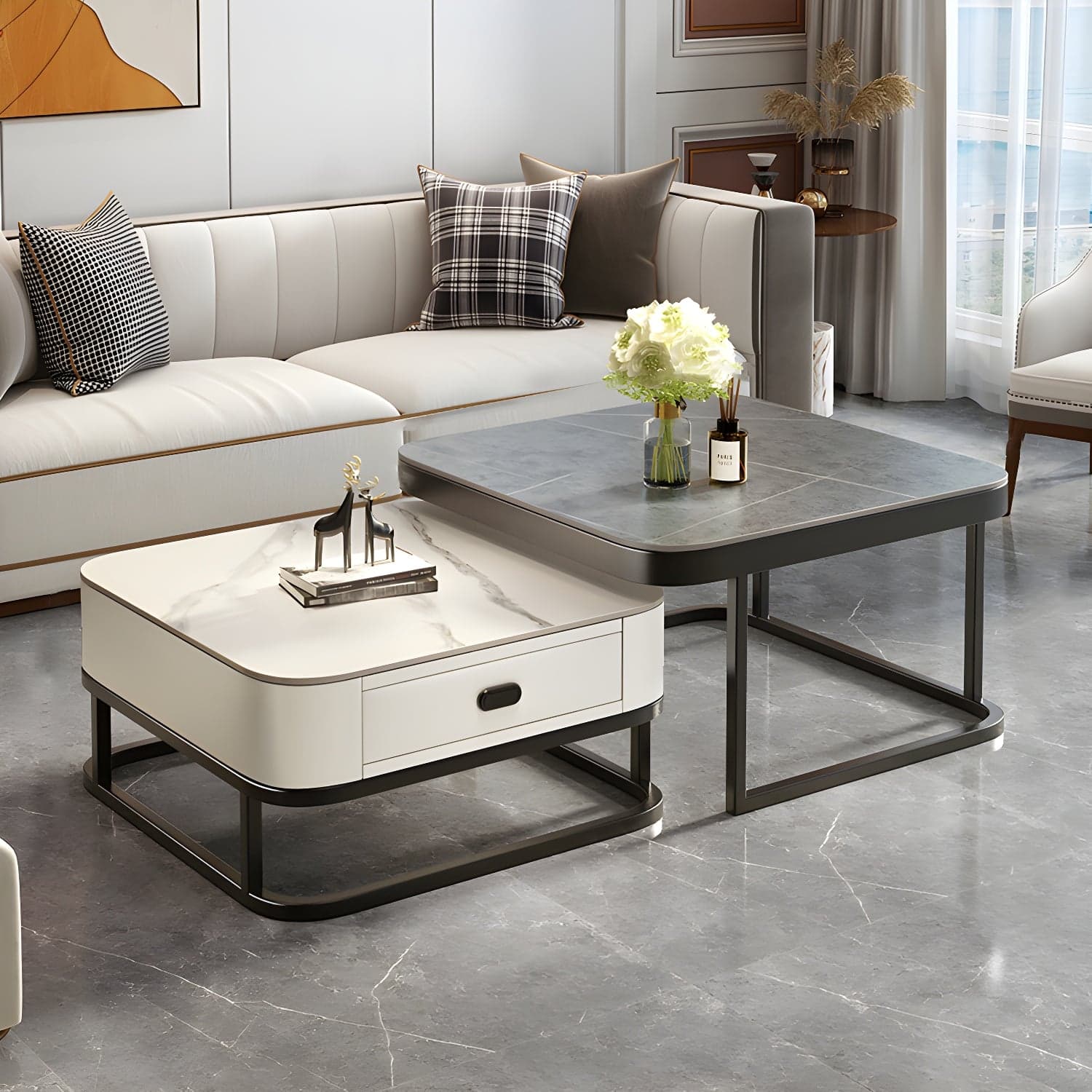 Slate Coffee Table Square 2 Nesting Coffee Table Set for Living Room thumbnail 10