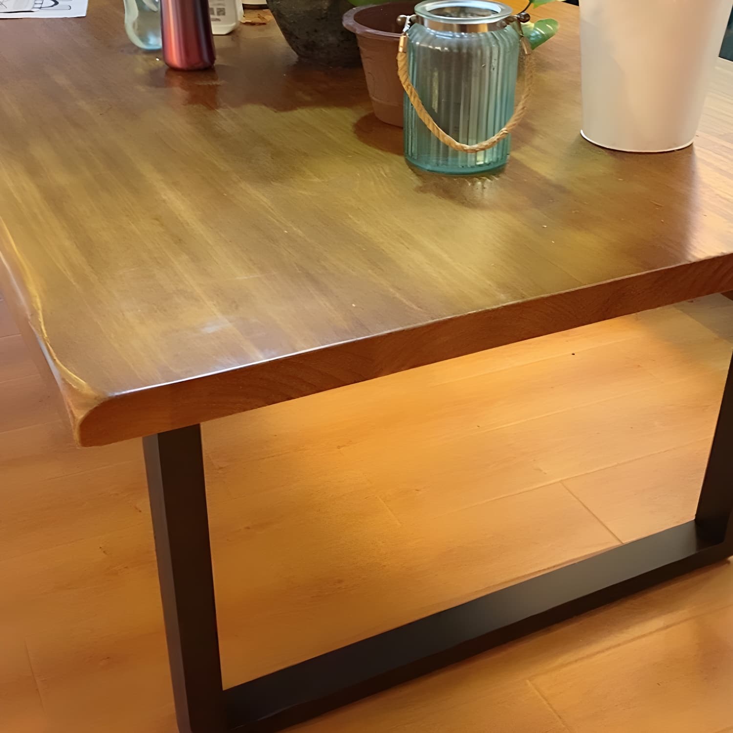 Rectangle Double Pedestal Industrial Dining Table Fixed Table of Solid Wood thumbnail 6