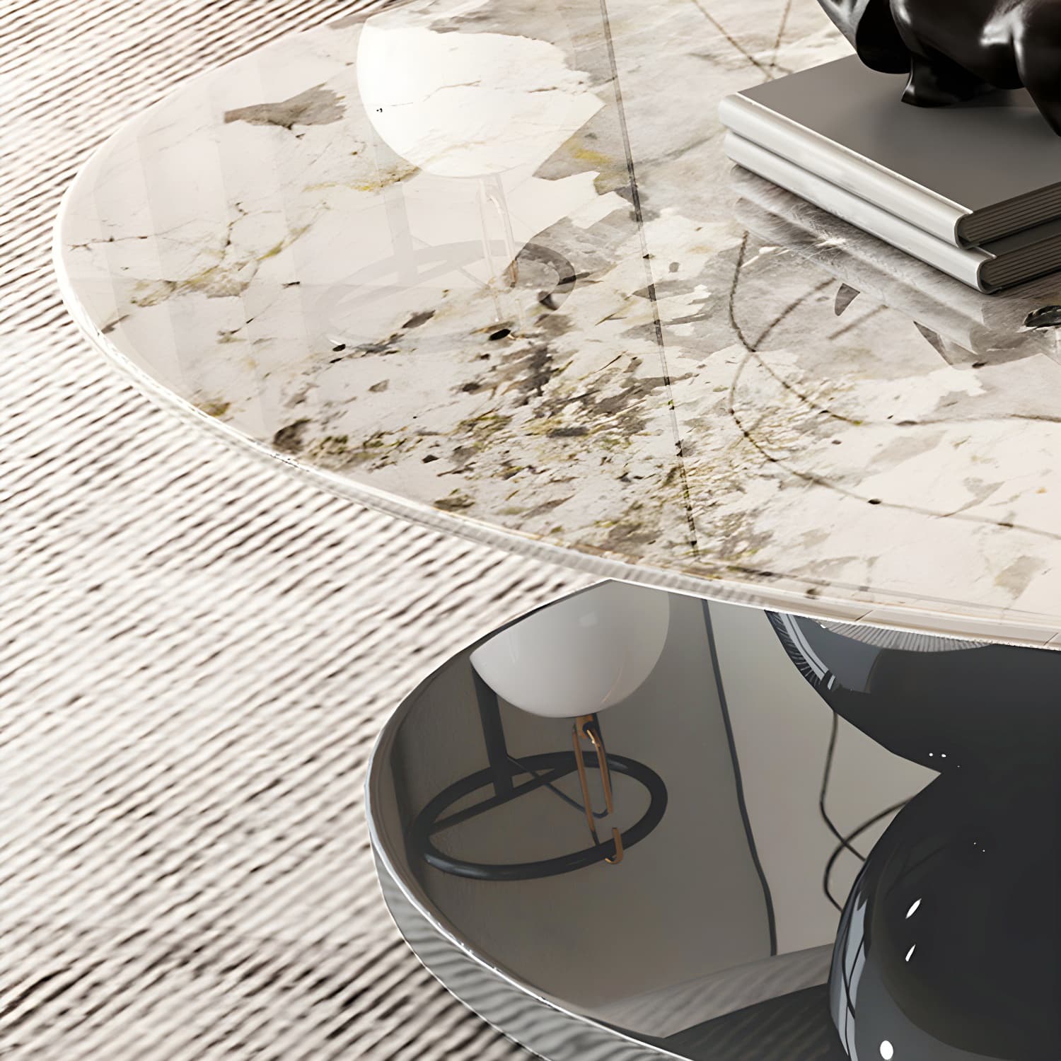 Oval Coffee Table with Stainless Steel Base Made of Rock Sheet thumbnail 9