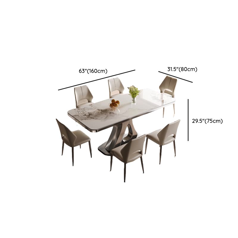 Dining Table Set with Slate Stone Top, Stump Base, Fixed Table, Padded Chair with Back in White thumbnail 13