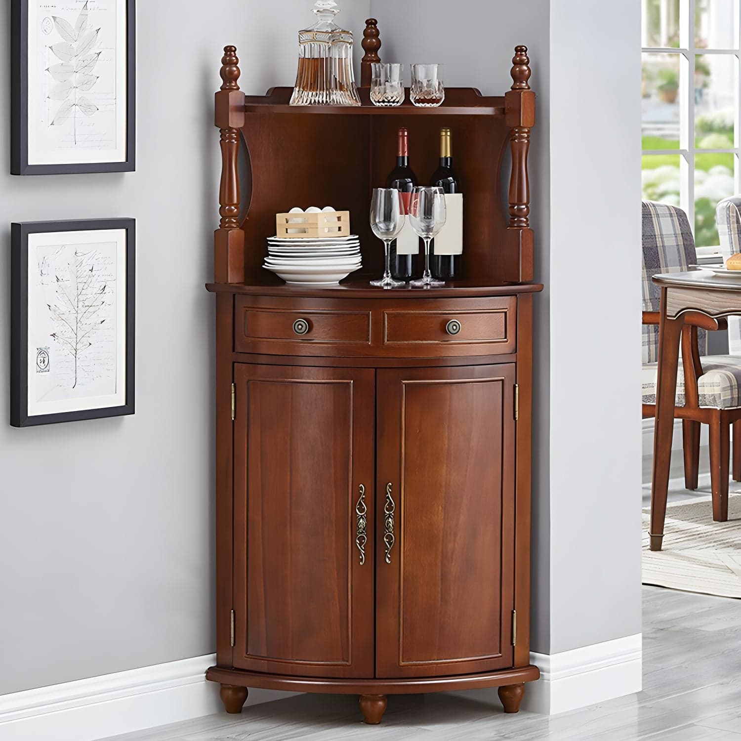 Mid-century Modern 1- Door Cabinet Wooden Corner Cabinet with Shelf thumbnail 1