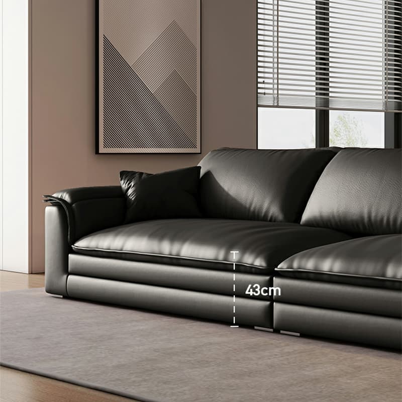 Black Cushion Back 30'' Interface Genuine Leather Sofa Pillow Top Arm thumbnail 7