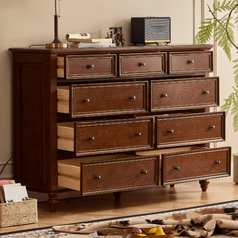 Cocoa Casual Ash Wood Double Dresser/Lingerie Chest with 9/8/6 Drawers, Horizontal/Vertical thumbnail 3