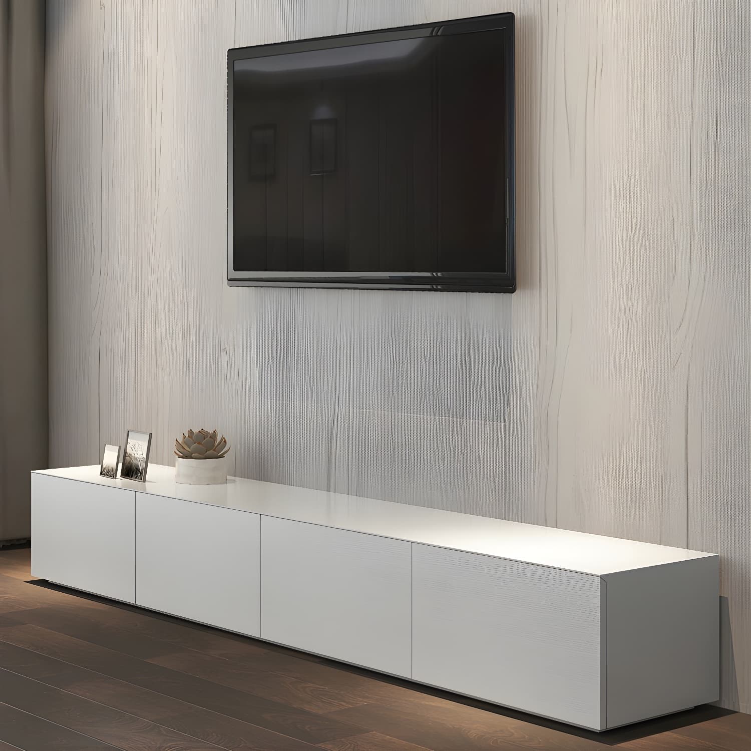Modern TV Stand with Drawers and Soft Close Glides - Low Height, Wood Material thumbnail 3