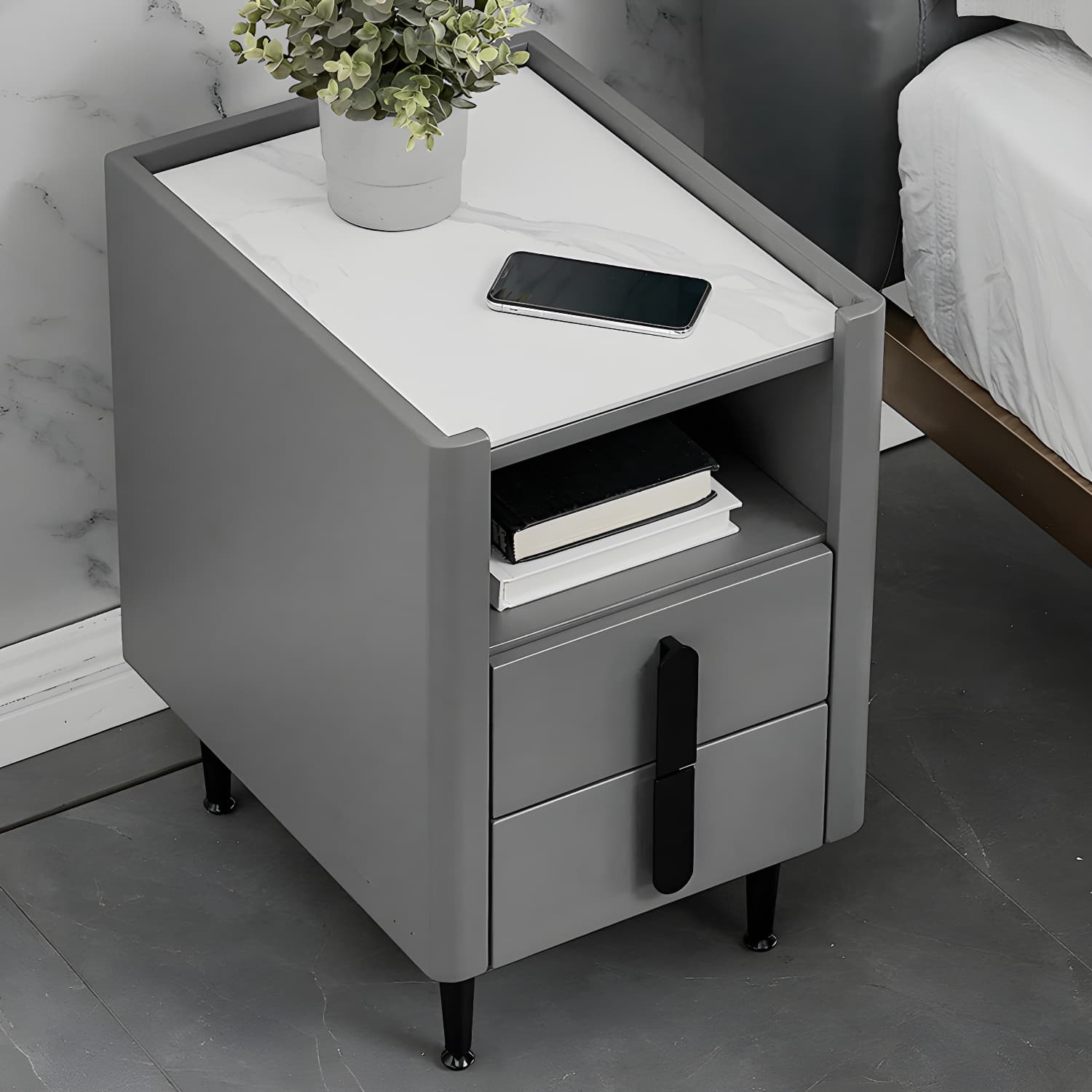 2-drawer Nightstand 21.65" Tall Lighting Station Bedside Cabinet thumbnail 13