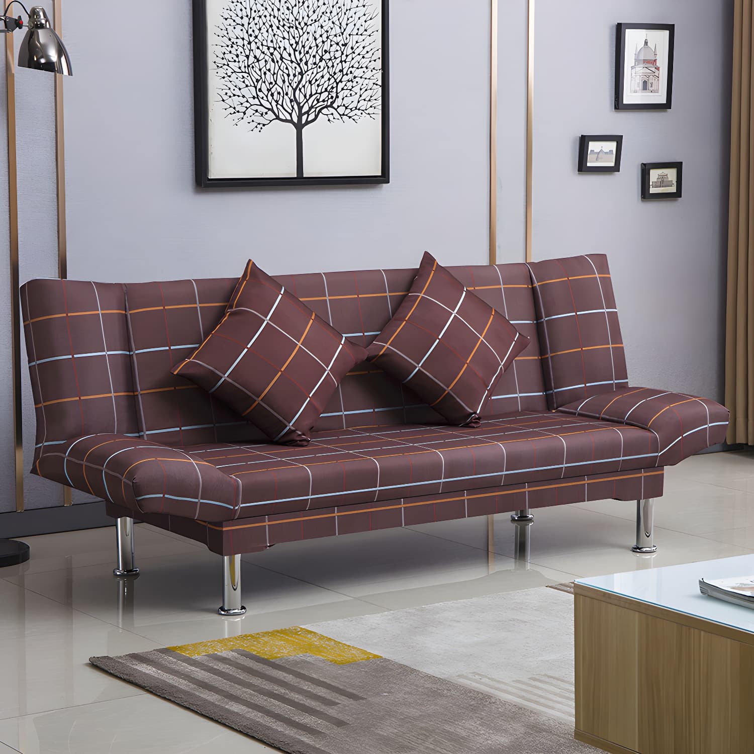 Silver Transitional Modern Tight Back Sofa Bed 29.53"High Armless Sofa Bed thumbnail 9