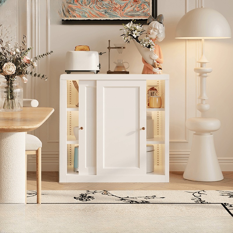 Simple Standard/Wide Sideboard with Metal Countertop, Pantry Hutch, Sliding Doors and Adaptable Shelf thumbnail 5