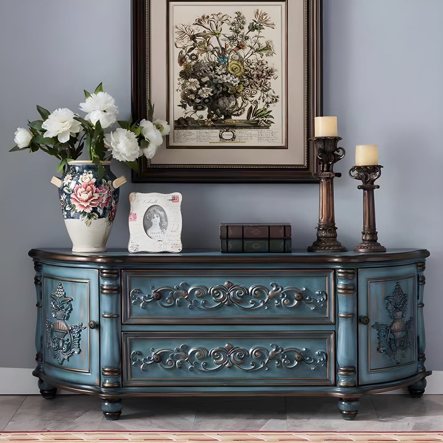 Traditional Birch Wood Media Console Matte Finish TV Media Stand with Drawers thumbnail 1