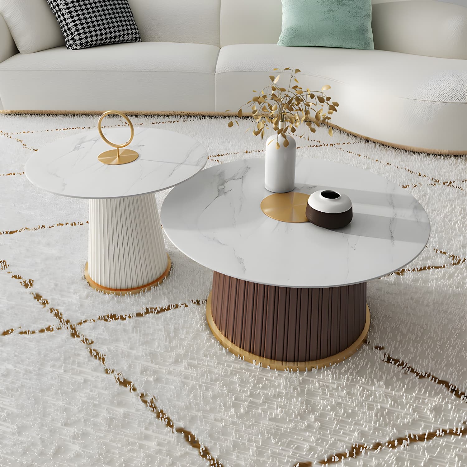 Modern Metal Cocktail Table Round Pedestal Coffee Table - White thumbnail 14