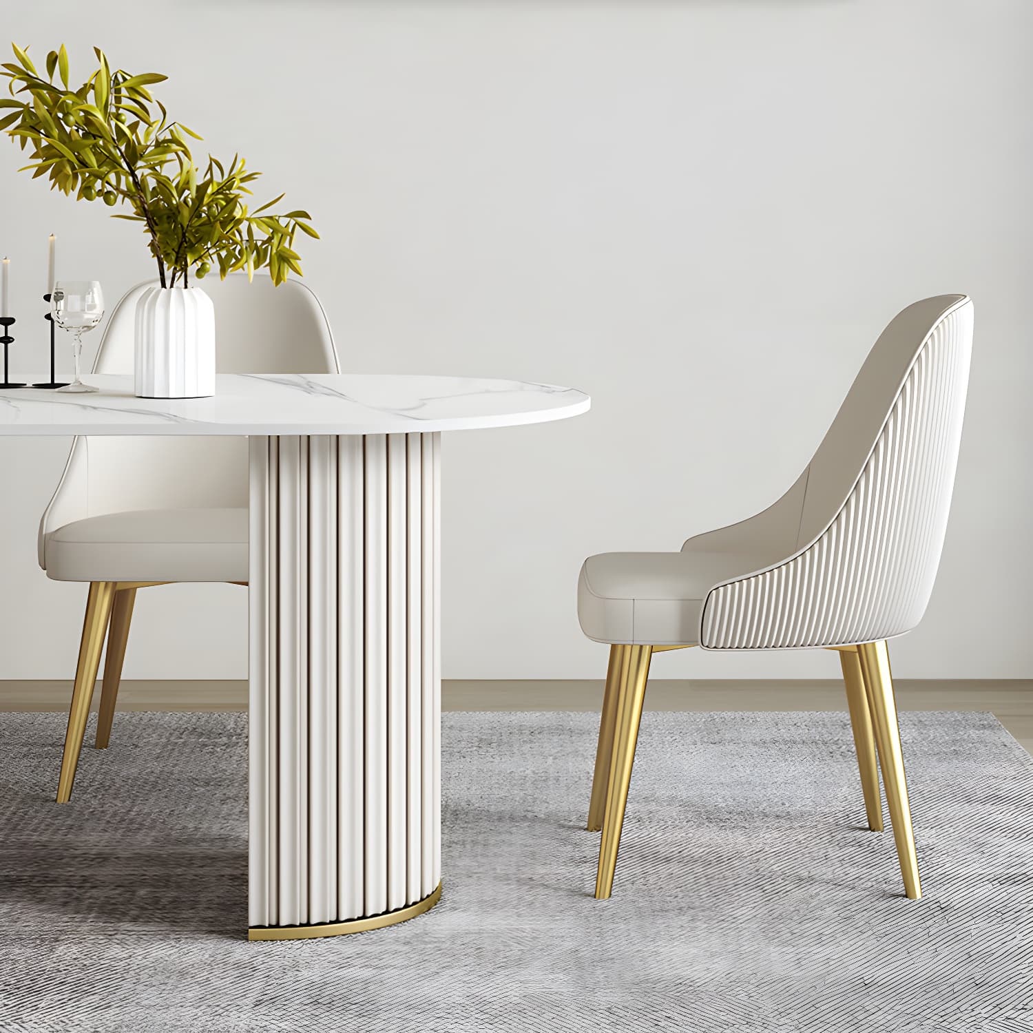 Glam White Sintered Stone Dining Table Set Oval 1/2/5/7 Pieces Dining Set for Home Use thumbnail 8