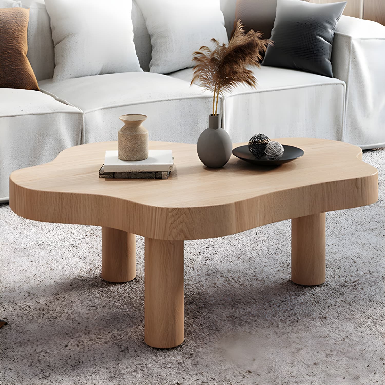 Contemporary 3 Legs Coffee Table Wood Cloud Shaped Cocktail Table thumbnail 2