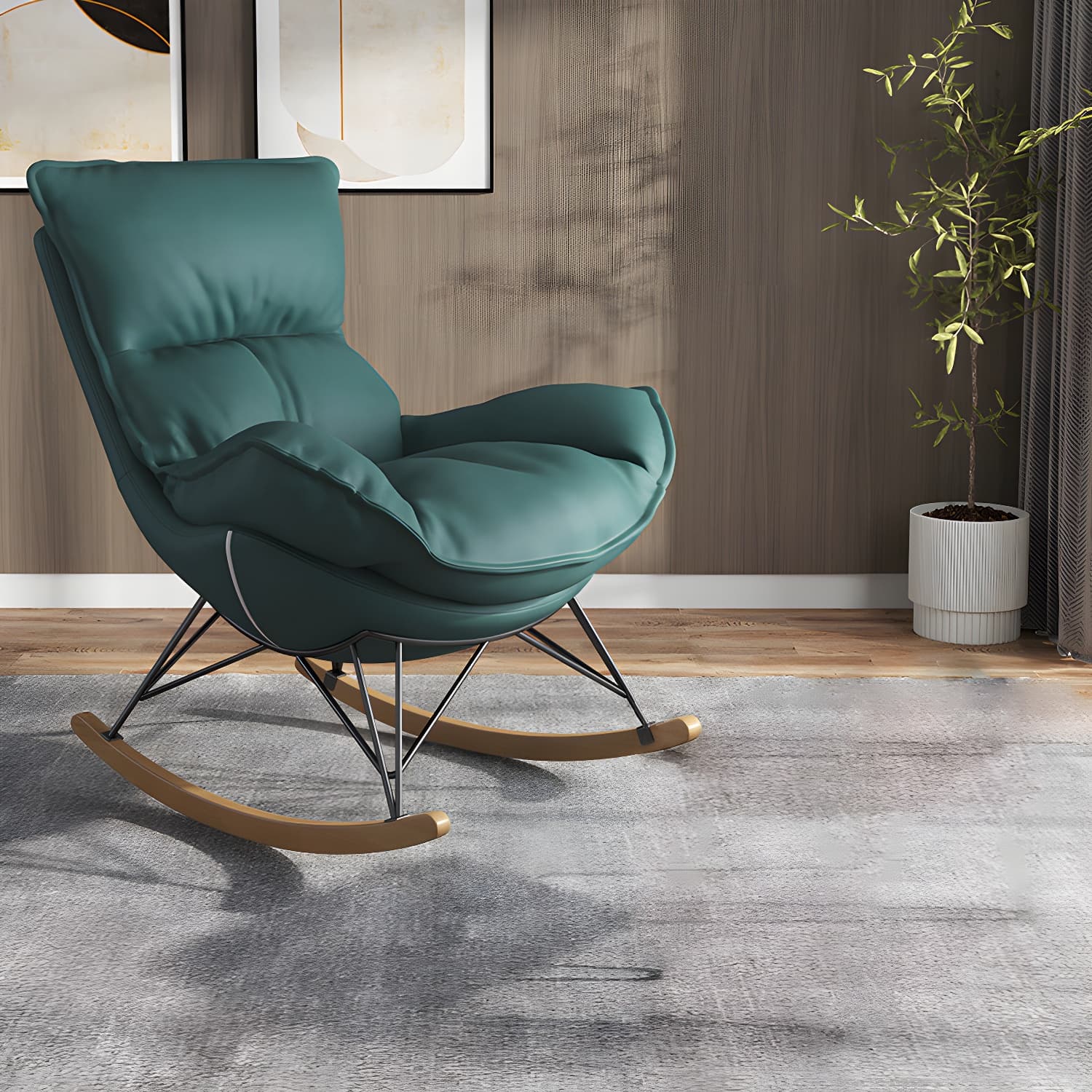 Contemporary Rocking Chair Faux Leather Waterproof Glider Chair with Removable Cushions thumbnail 20