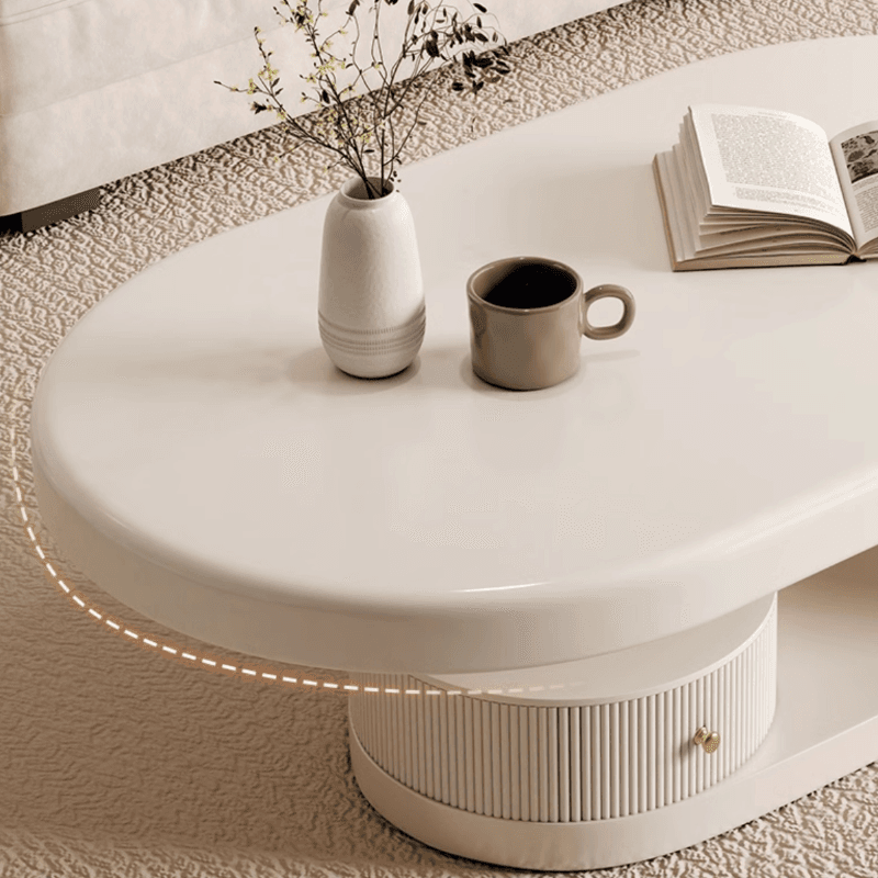 Minimalist Oval Wooden Coffee Table with 1 Shelf and White Top thumbnail 10