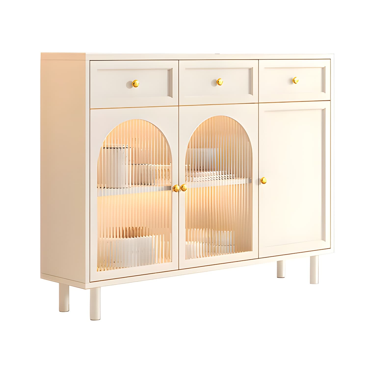 Scandinavian Wood Buffet Sideboard with Stone Countertop and Glass Doors thumbnail 16