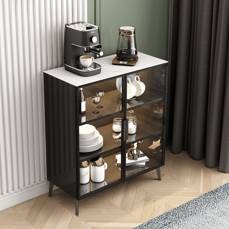 Coal Art Deco Sideboard with Locker, Standard/Narrow Size, Three Internal Shelves, and Glass Doors thumbnail 4