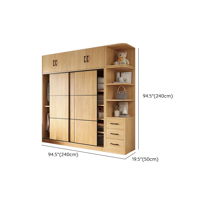 Natural Finish Modern Timber Self-supporting Wardrobe with Soft Close Drawer, Soft Close Door, and Clothing Rod thumbnail 23