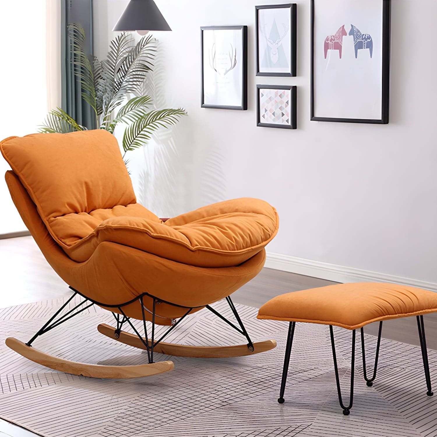 Contemporary Rocking Chair Cotton Upholstered Tufted Wing Chair Back Baby Rocking Chair thumbnail 3