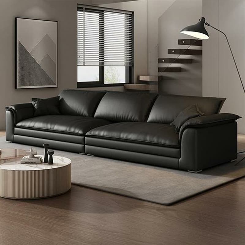 Black Cushion Back 30'' Interface Genuine Leather Sofa Pillow Top Arm thumbnail 3