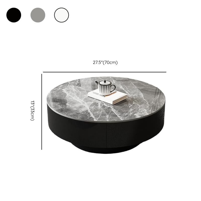 Elegant 1-Tier Circular-shaped Slate Side Table with Drum Base and Midnight Black Top, Includes 2 Drawers/1 Drawer thumbnail 10