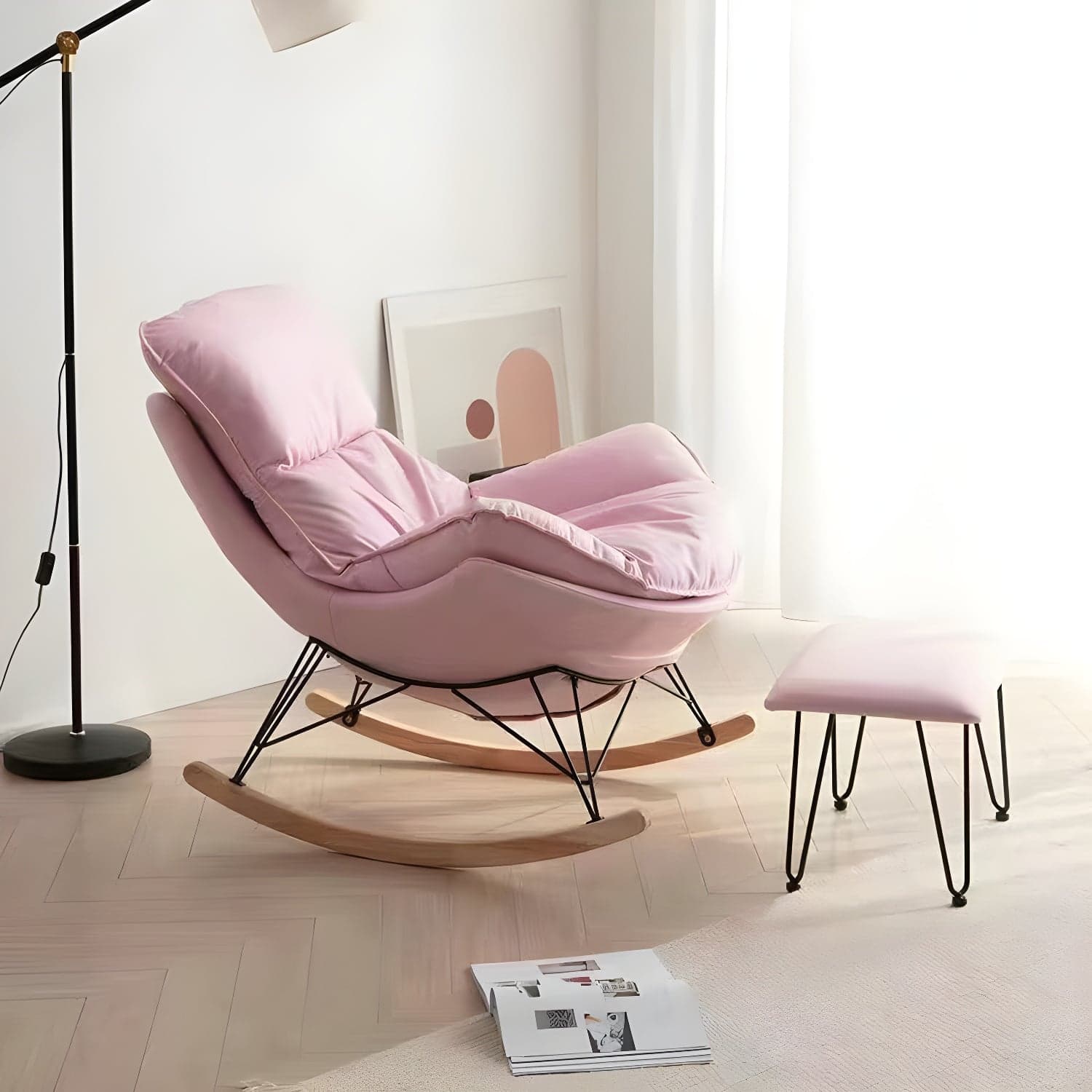 Contemporary Indoor Rocking Chair with Sled Legs and Spindle Back thumbnail 13
