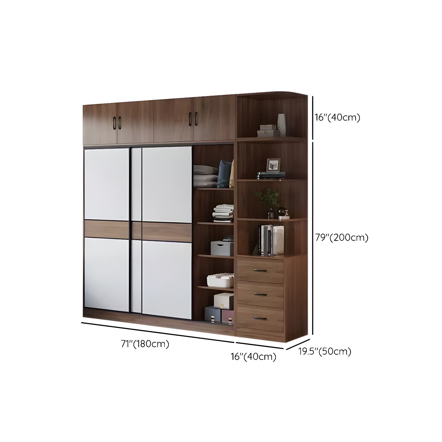 Modern Brown Wood Wardrobe Armoire with Sliding Doors, Shelves, and Clothing Rod thumbnail 33