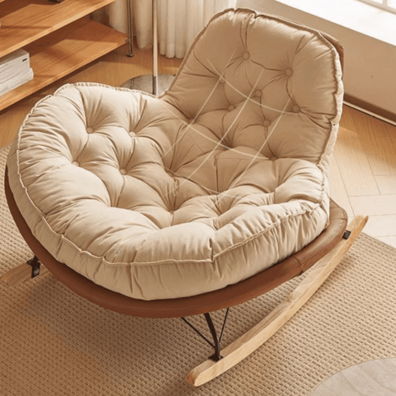 Modish Rocking Couch Chair with Spindle Back, Flannel Upholstery, Padded Design, Rear Support, and Stationary Base thumbnail 11