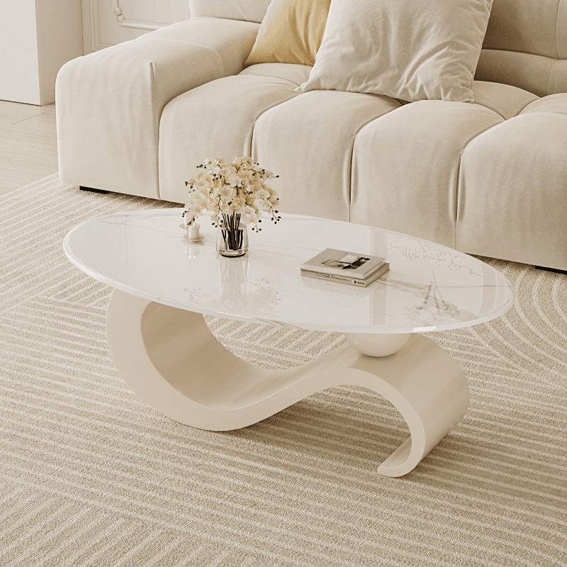 Simple Rock Coffee Table Chalk Scratch-proofed with Oblong/Circular Tabletop & Abstract/Stump Base for Foyer thumbnail 1