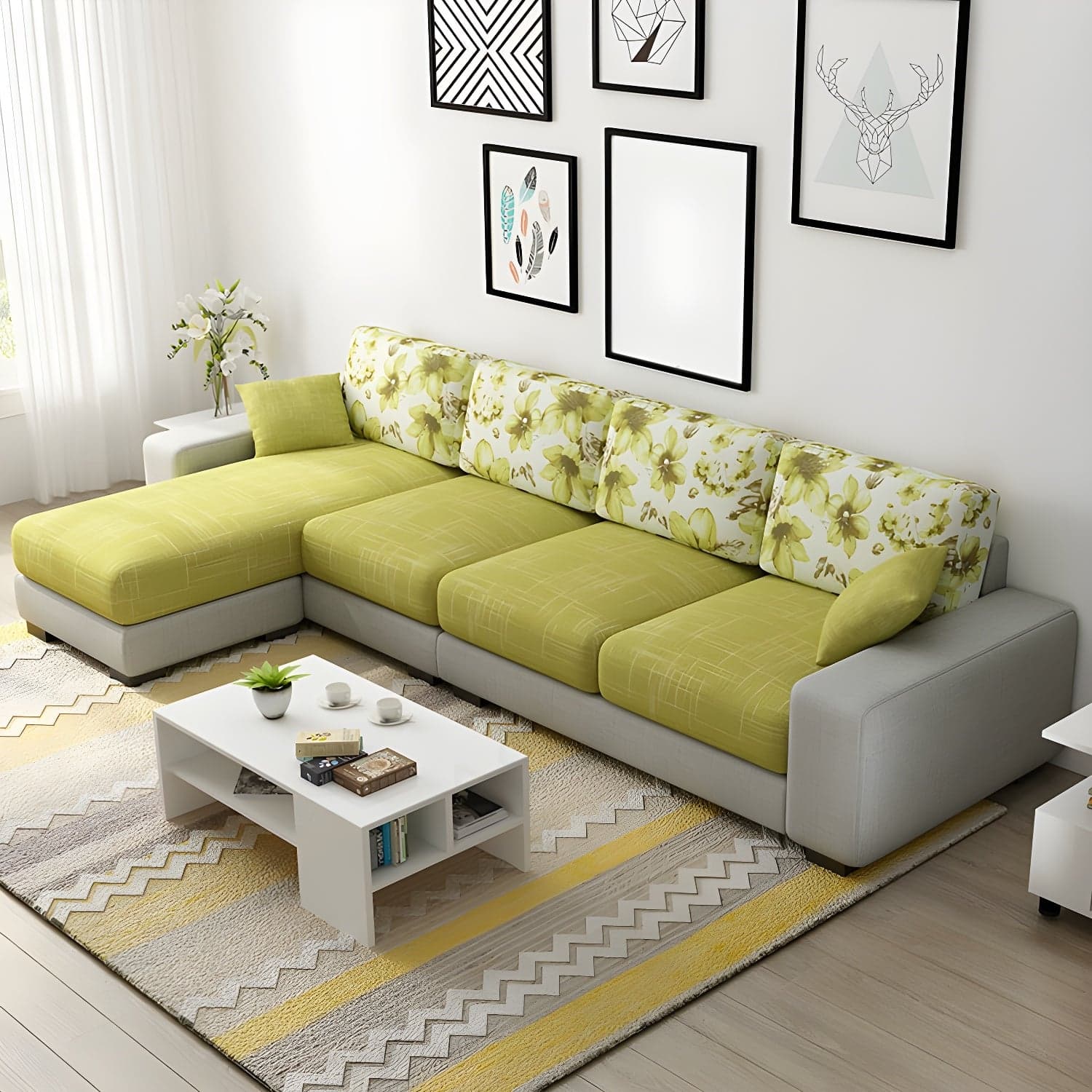 Scandinavian Wood Frame Straight Sofa with Cushion Back and Slipcover in 3 Piece Set thumbnail 9
