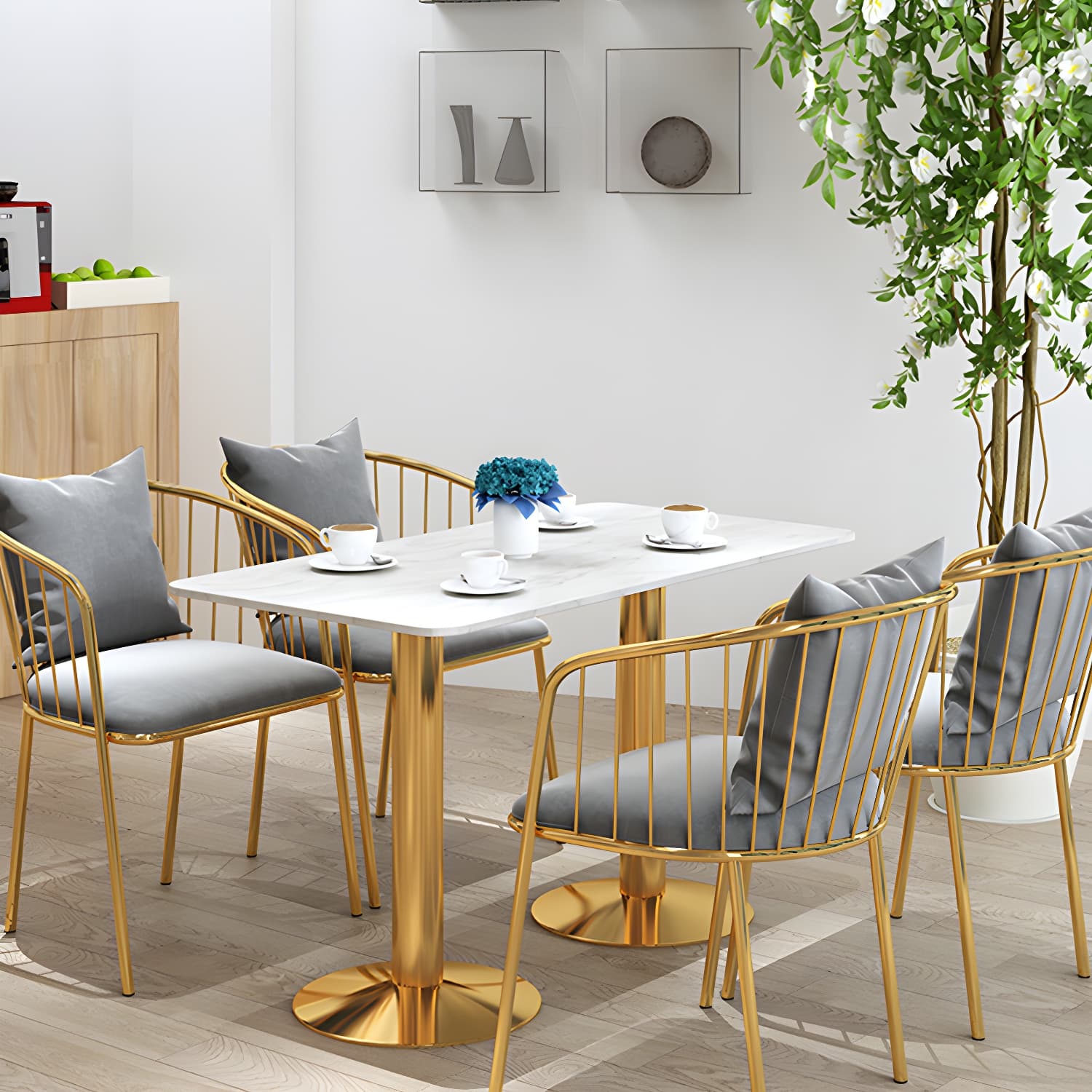 Sintered Stone Dining Table Traditional Luxury Dining Table with Gold Base thumbnail 22