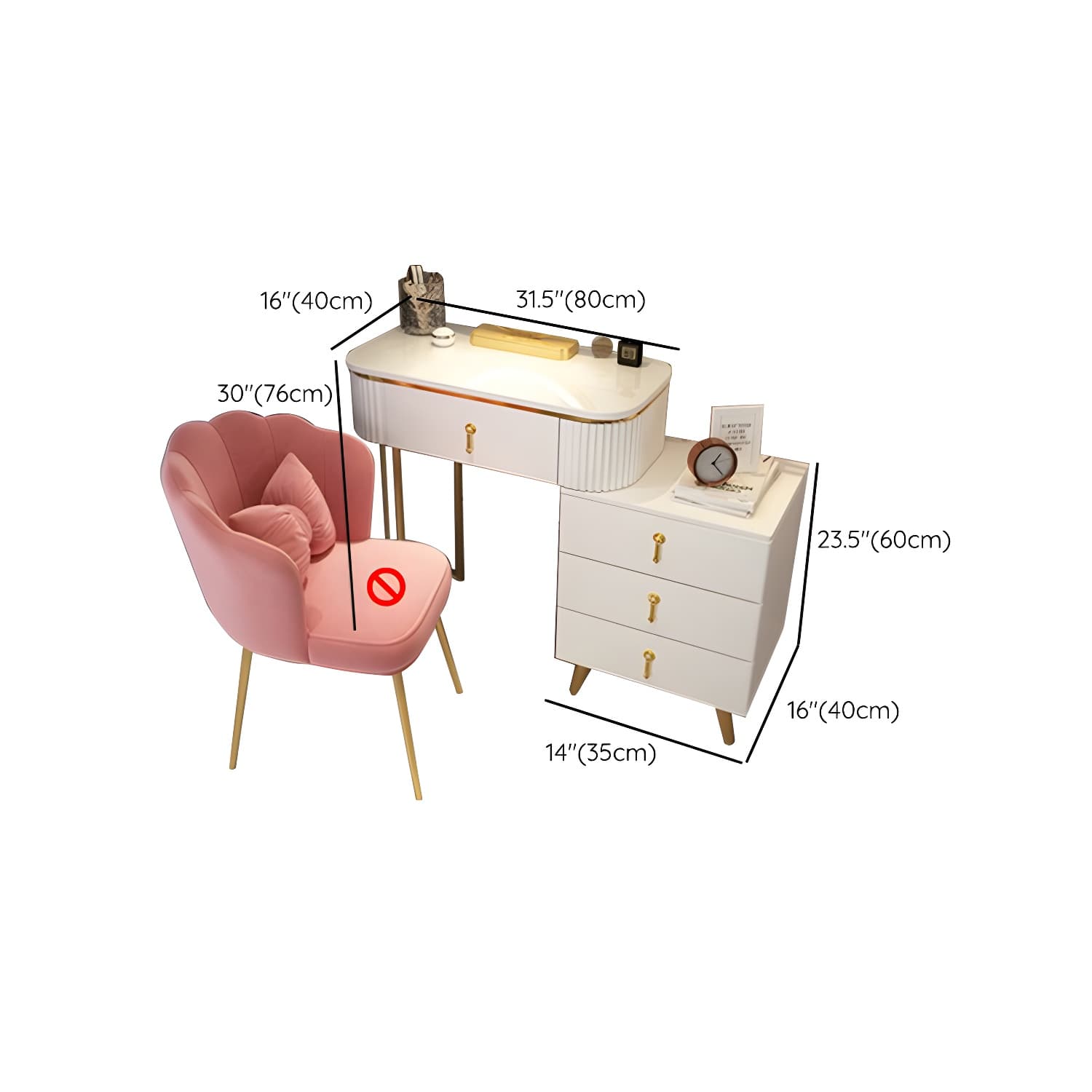 Removable Makeup Counter Bedroom Vanity Dressing Table with Lighted Mirror thumbnail 21