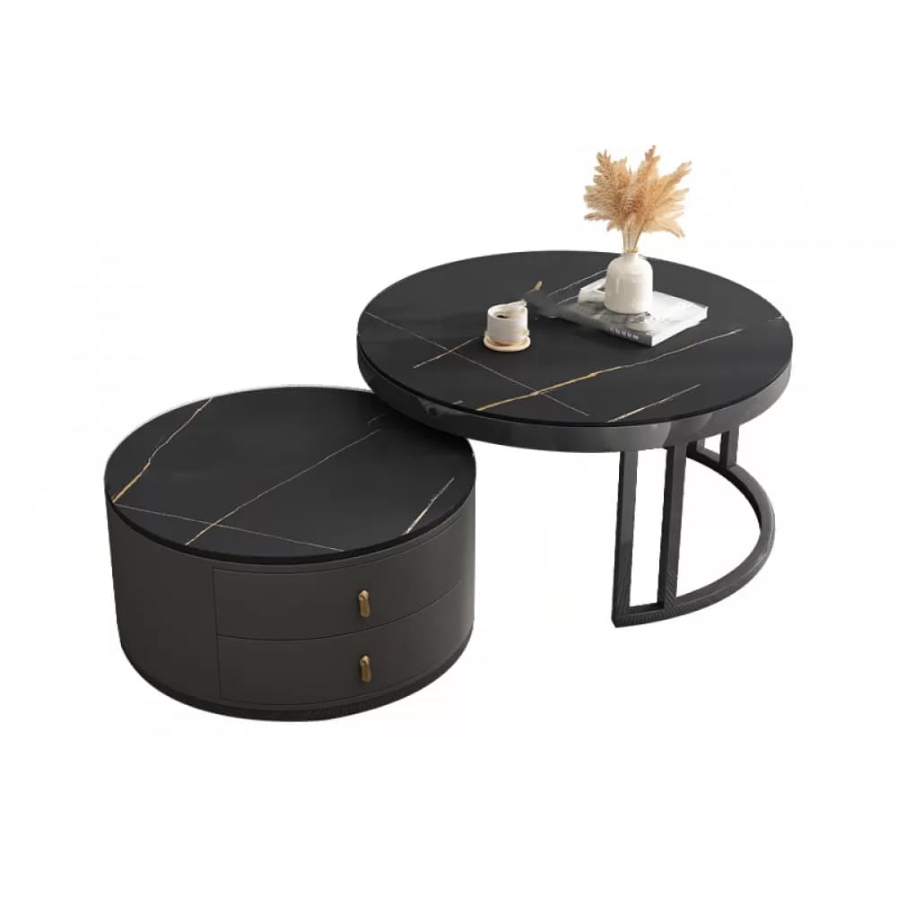 Round Nesting Coffee Table Set Frame Modern Storage Coffee Table thumbnail 2