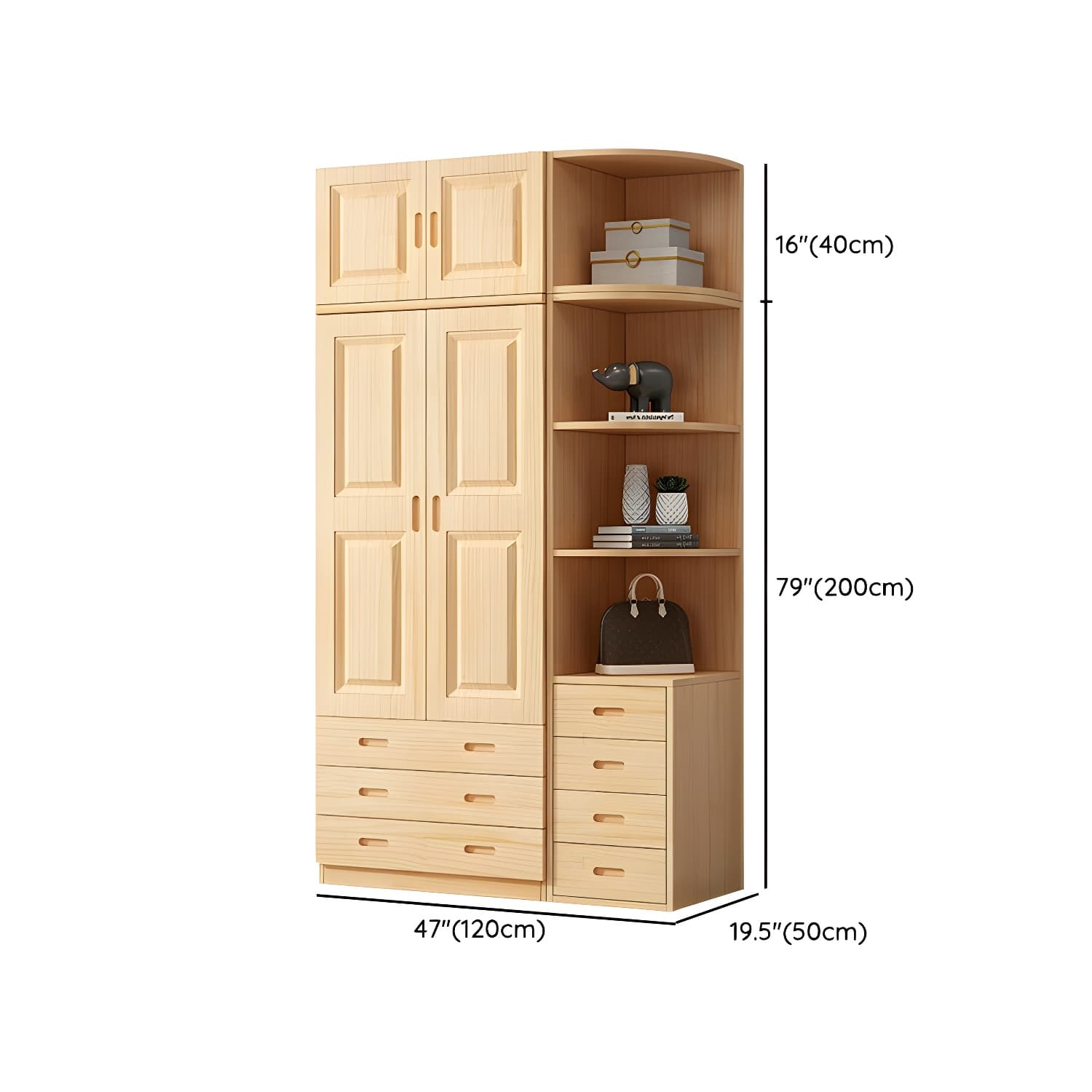 Modern Natural Pine Wardrobe Armoire with Drawers and Clothing Rod - image 36