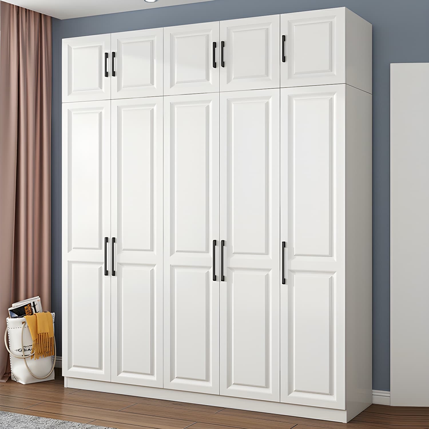 Modern White Wood Wardrobe Armoire with Shelves & Clothing Rod - Spacious and Stylish thumbnail 11