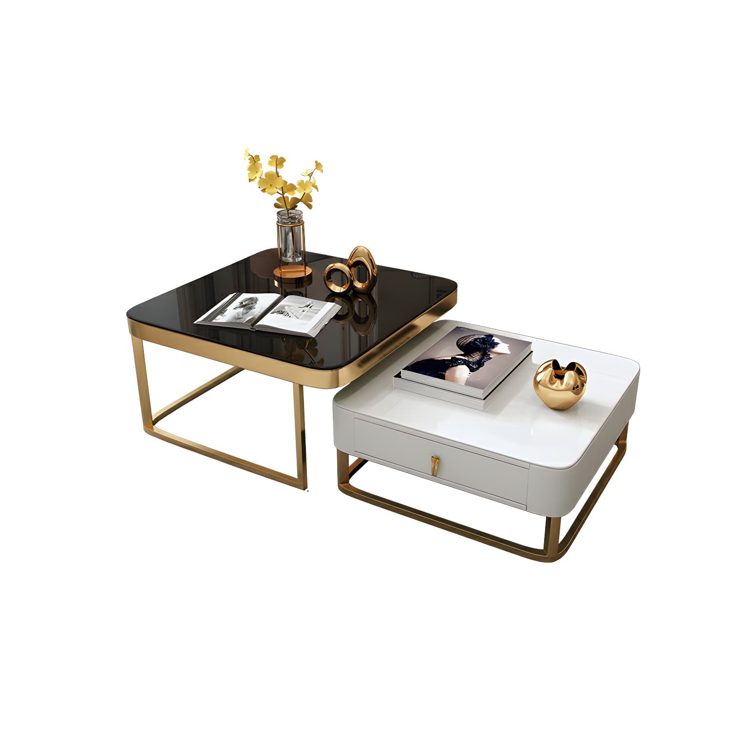Glam Style Square Coffee Table with Drawer in Metal Frame Base thumbnail 11