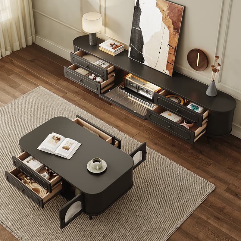 Modern Real Wood TV Stand with Shelf, 4 Drawers, Hutch, and Door thumbnail 6