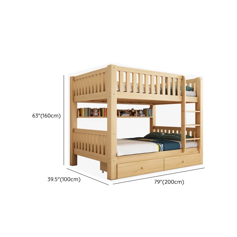 Timber Wood Color Bunk Bed with 2 Storage Boxes, Safety Guardrail & Compartment Bedroom thumbnail 52