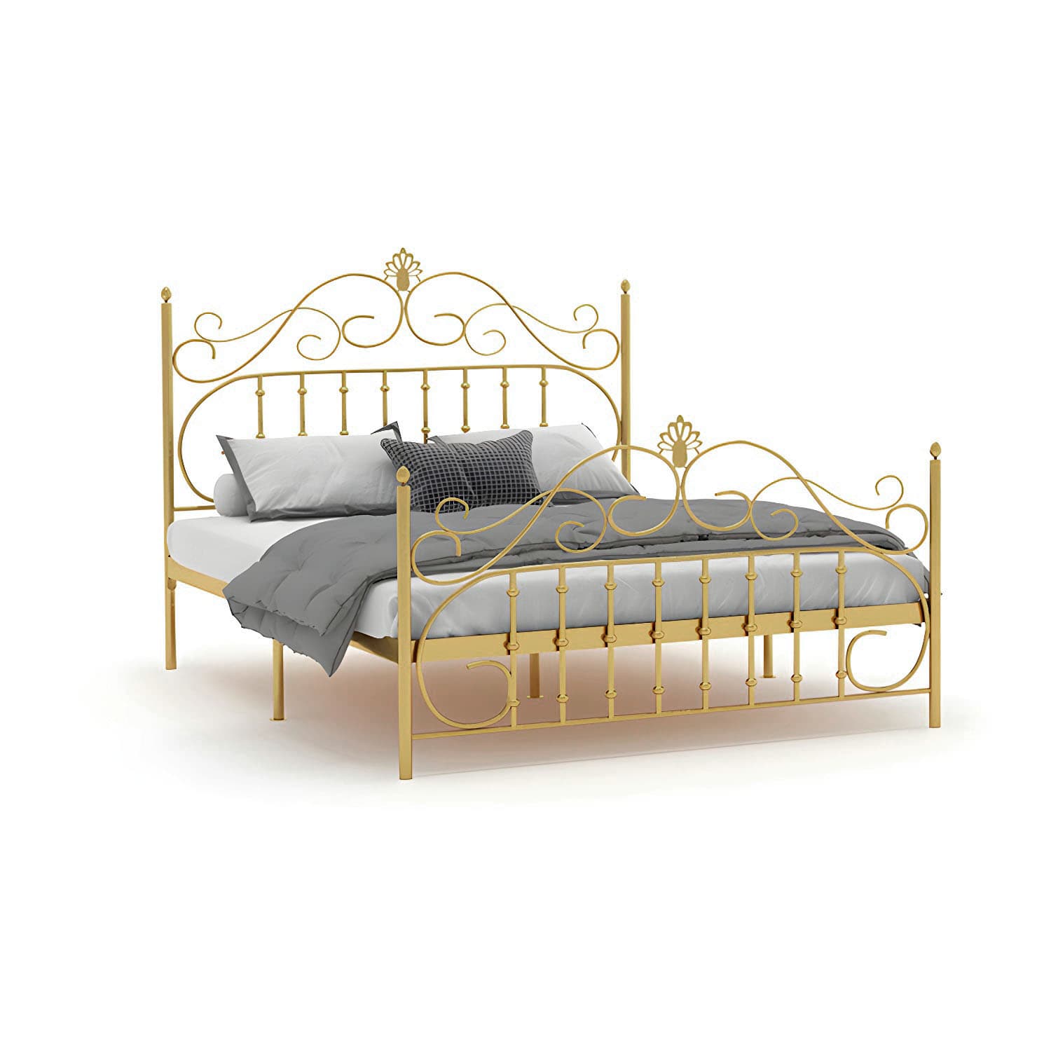 Glam Metal Bed Frame with Camelback Open-Frame Headboard and Footboard thumbnail 12