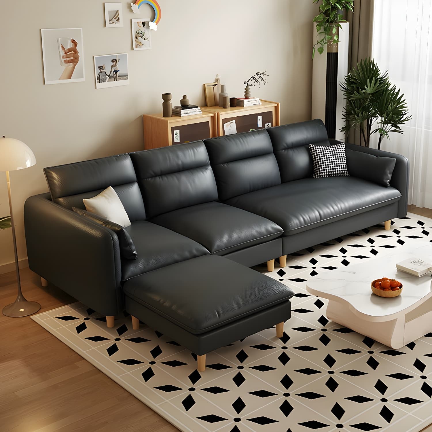 Modern Wood Frame Straight Sectional Sofa Set with Ottoman in Brown, 3 Piece Set thumbnail 1