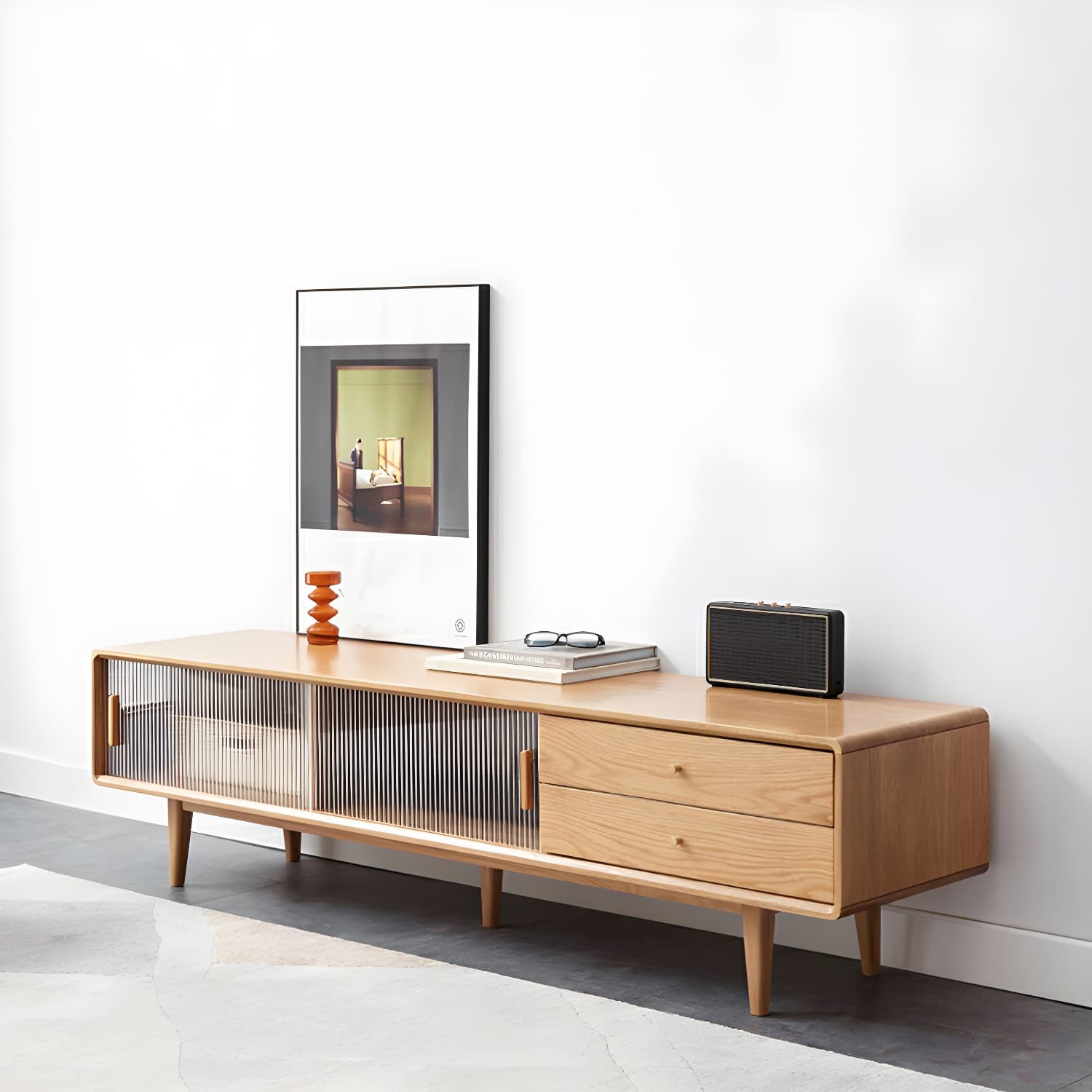 Scandinavian TV Stand with Low Height and the Cabinet Storage thumbnail 6