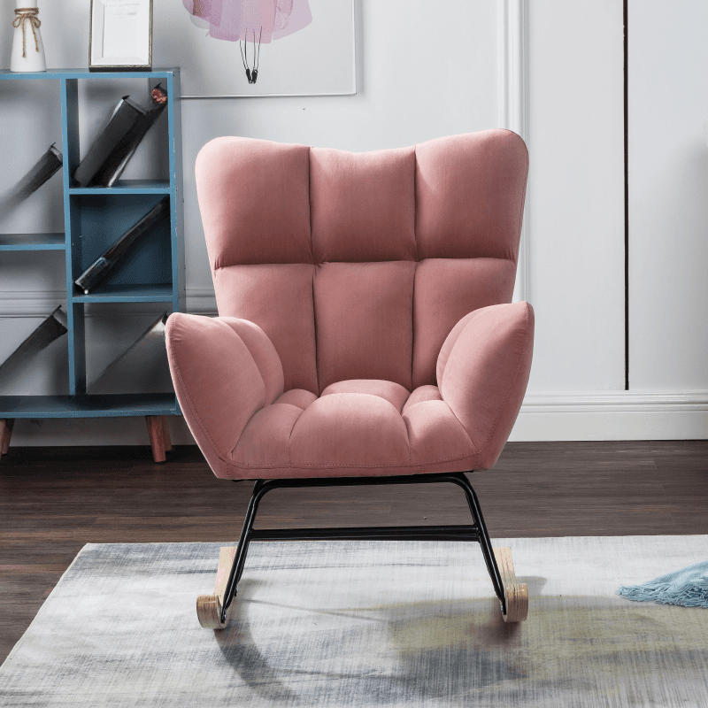 Simplistic Scratch-immune Padded Recessed Arm Ottoman Upholstered 2 Piece Set Bedroom Rocking Chair thumbnail 8