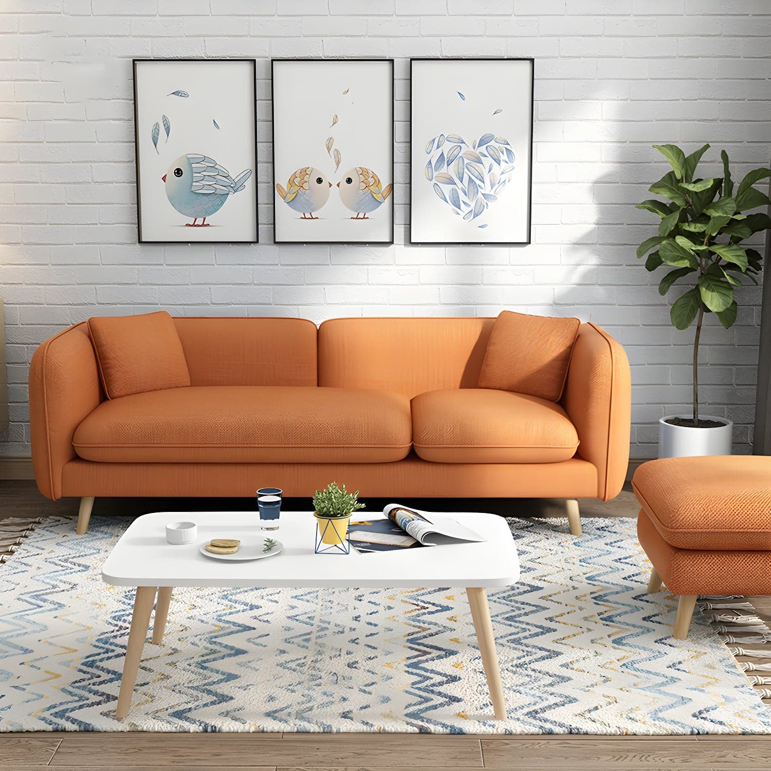 Modern Linen Tuxedo Arm Standard Sofa with Bolster Pillows for Living Room thumbnail 9