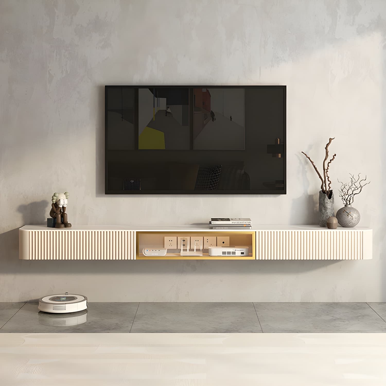 Contemporary TV Media Stand with Drawers Floating TV Stand Console thumbnail 15